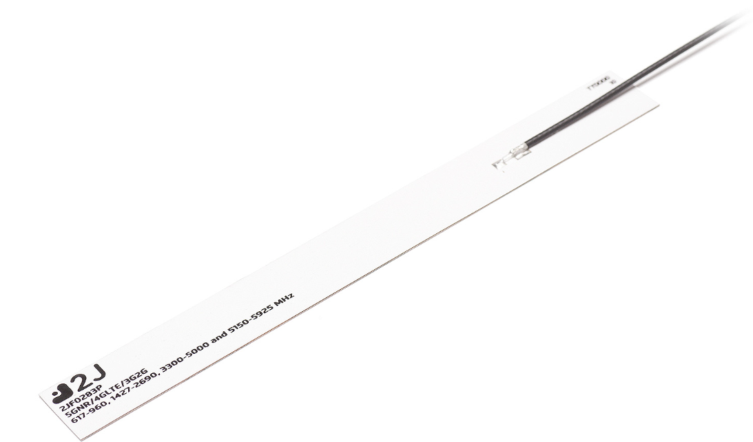 2J Antennas, 單個內(nèi)部天線,粘接式安裝柔性,高性能 5GNR/4GLTE/3G/2G 柔性聚合物膠粘劑天線