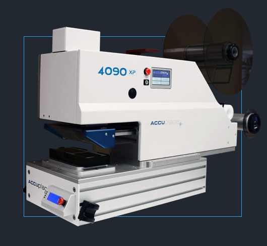 AccuPlace 4090型薄膜粘合劑和標簽涂抹器，可配置為半自動或連續運行提供最大的靈活性