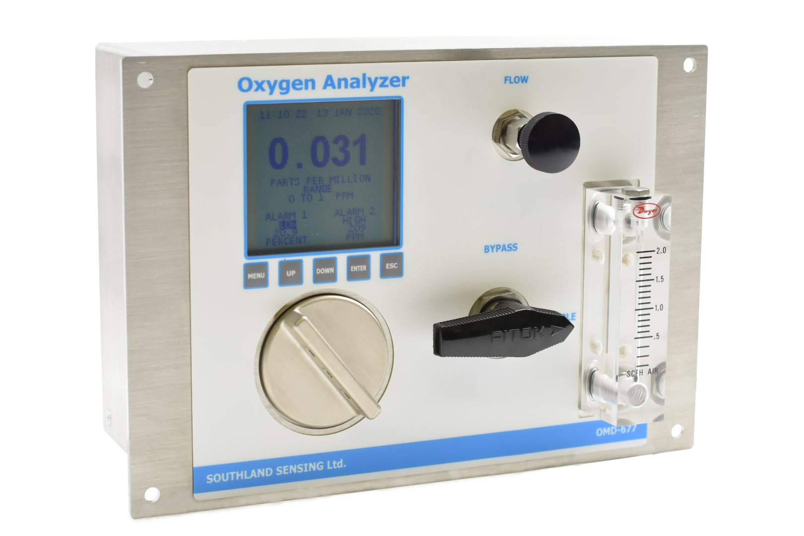 美國Southland Sensing 工業氧氣分析儀 面板安裝在線痕量氧氣分析儀0 – 1 ppm，CE  應用于測量低于1 ppm區域的痕量氧氣